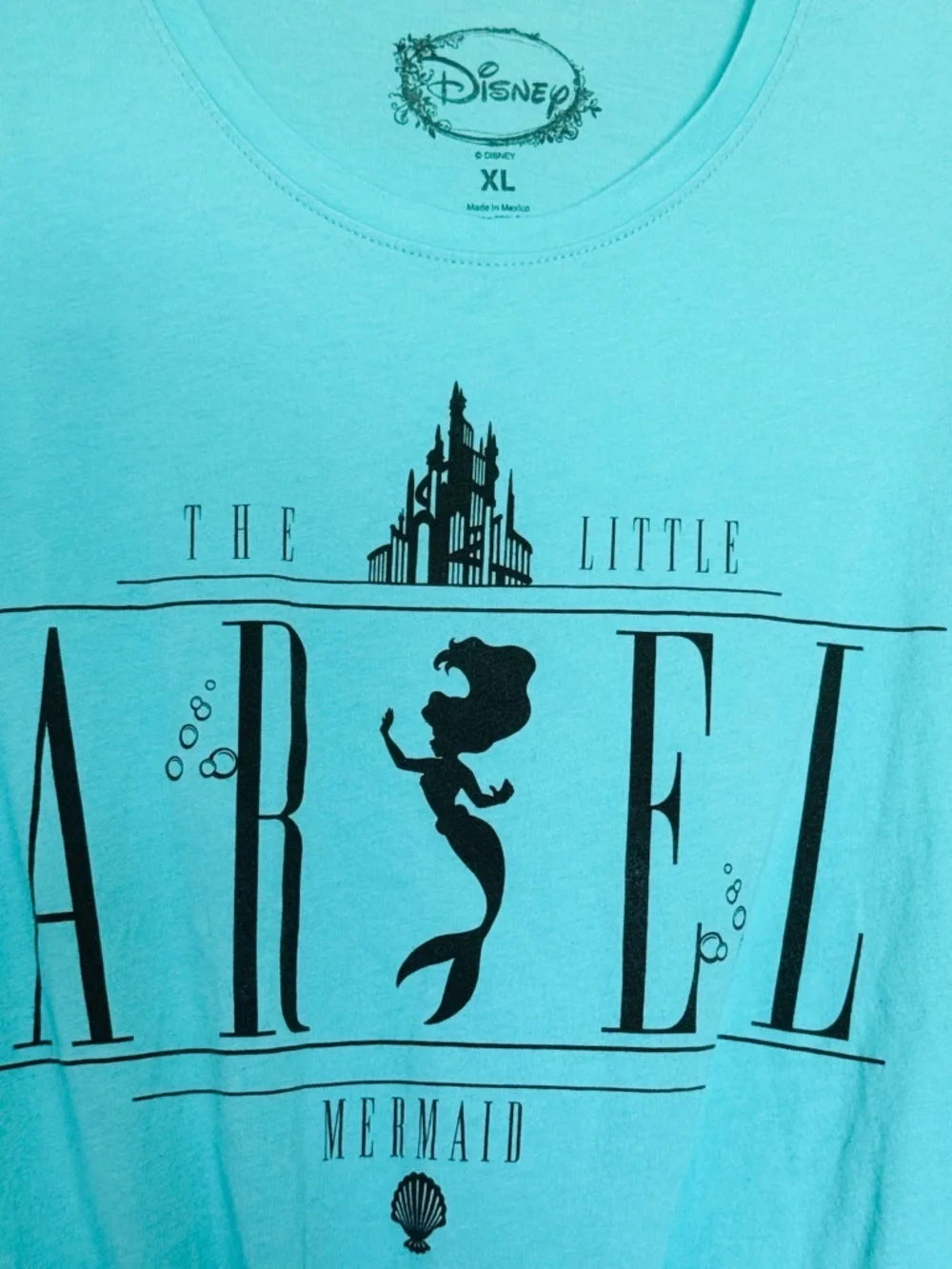 Disney Little Mermaid Tank Top Juniors XL Ariel Logo Castle Teal Green Tie Front